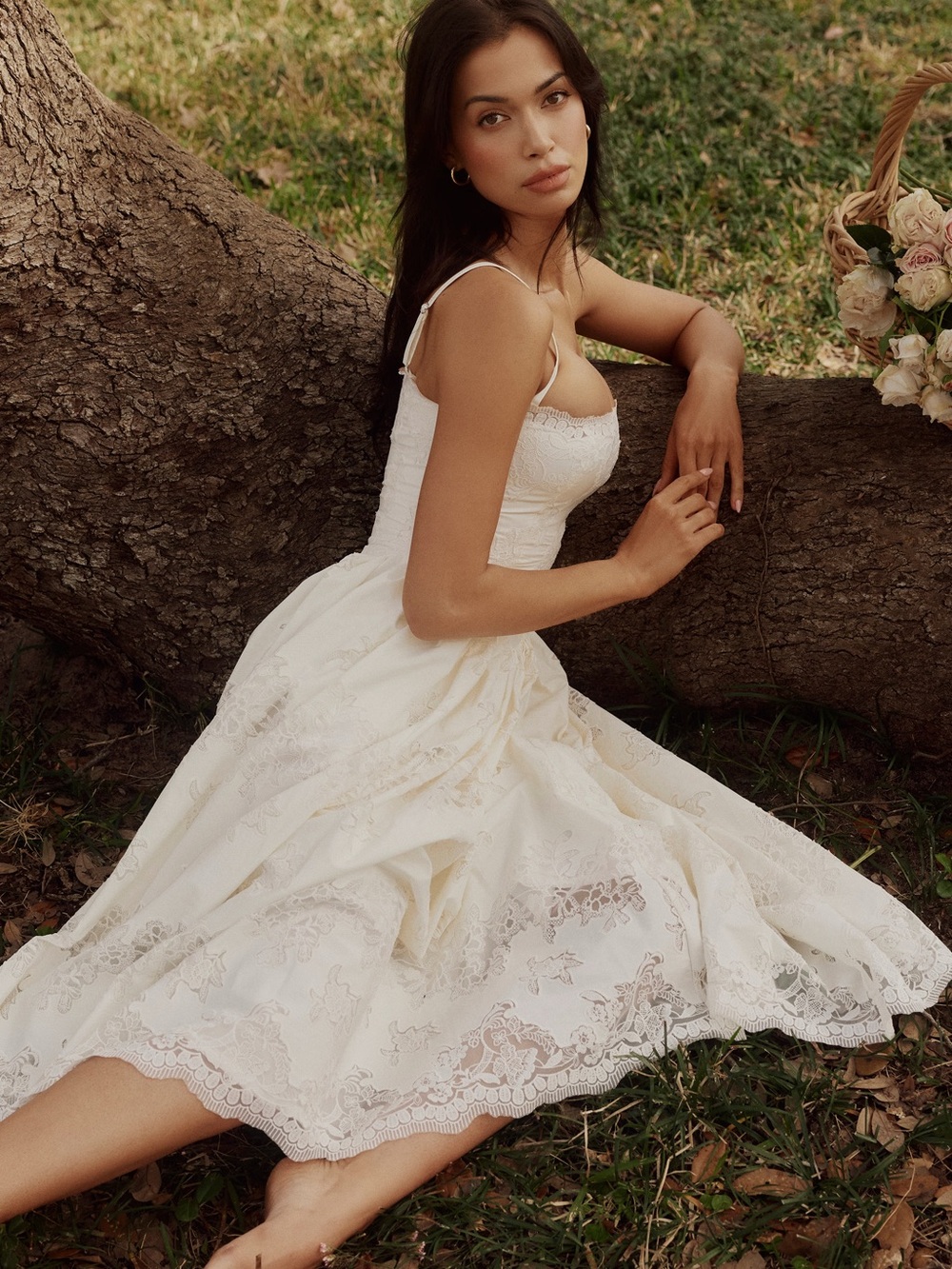 House of CB Chloe White Custom Lace + Cotton Midi Sundress - Picture 5 of 14